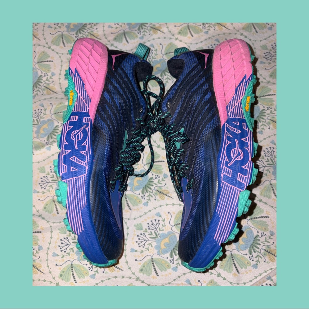 Hoka One One Vibrant Blue and Pink Athletic Shoes - Picture 2 of 4